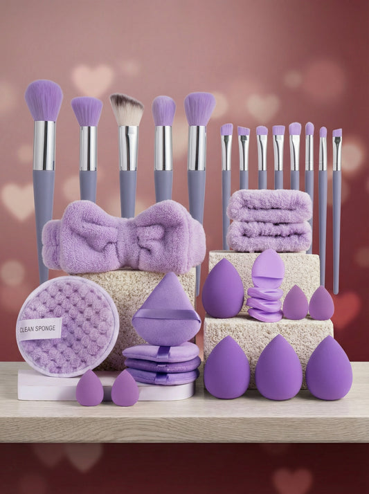 Sminkszivacs és ecset készlet, 33 darabos